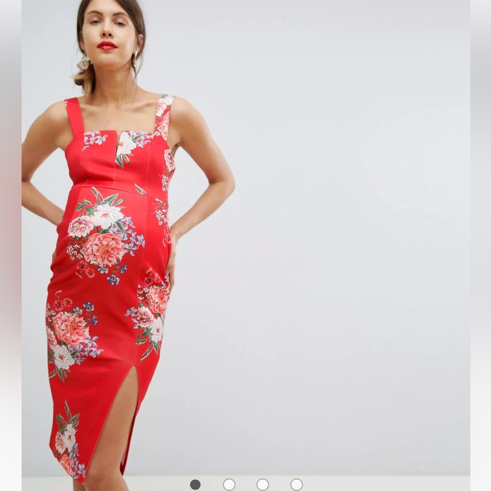 ASOS maternity botanical print v bar pencil midi dress. With tags.